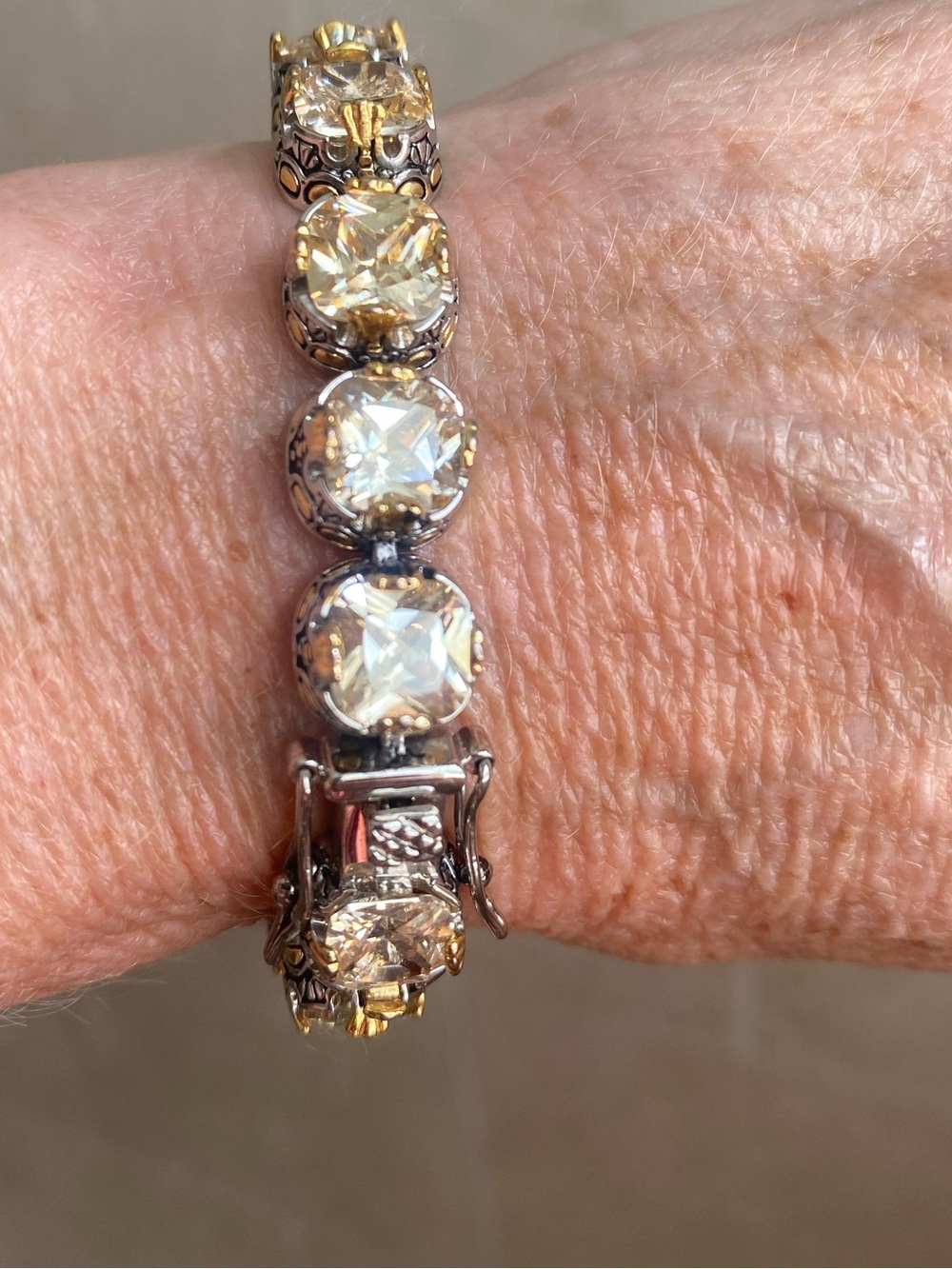 Gold Crystal Tennis Bracelet - Women Jewelry - Picture 4 of 6